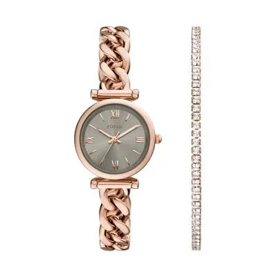 Carlie tre-hånds ur og armbåndssæt i rustfrit stål i rosaguldfarve Carlie tre-hånds ur og armbåndssæt i rustfrit stål i rosaguldfarve