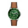 Fossil Blue Dive tre-hånds dato Tan LiteHide™ læderur Fossil Blue Dive tre-hånds dato Tan LiteHide™ læderur