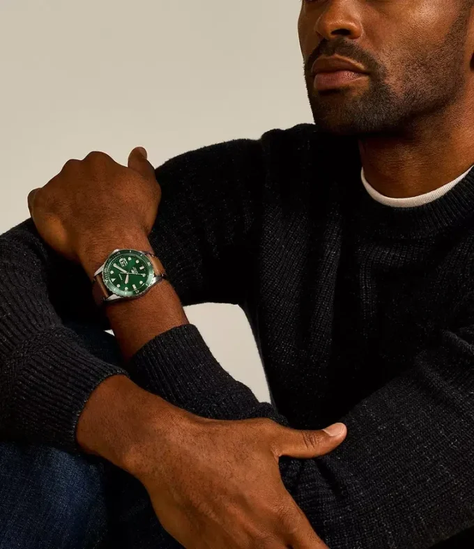 Fossil Blue Dive tre-hånds dato Tan LiteHide™ læderur Fossil Blue Dive tre-hånds dato Tan LiteHide™ læderur