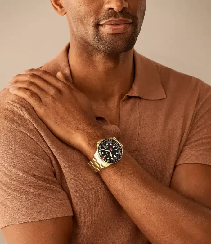 Fossil Blue GMT guldfarvet rustfrit stålur Fossil Blue GMT guldfarvet rustfrit stålur