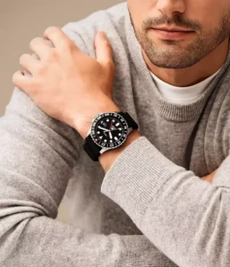 Fossil Blue GMT sort silikoneur