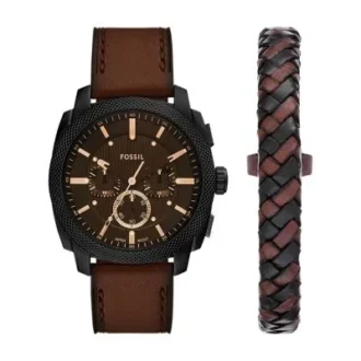 Machine Chronograph brun læderur og armbåndssæt