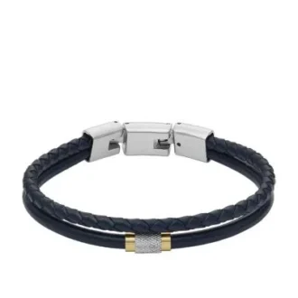 Maskinridset tekstur Navy læder armbånd med flere tråde