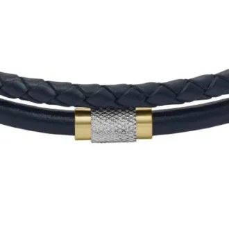 Maskinridset tekstur Navy læder armbånd med flere tråde