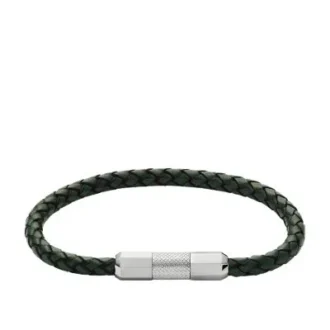 Maskinriflet læder og rustfrit stål armbånd