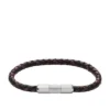 Maskinriflet læder og rustfrit stål armbånd Maskinriflet læder og rustfrit stål armbånd