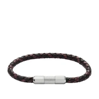 Maskinriflet læder og rustfrit stål armbånd