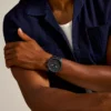 Nate Chronograph sort læderur