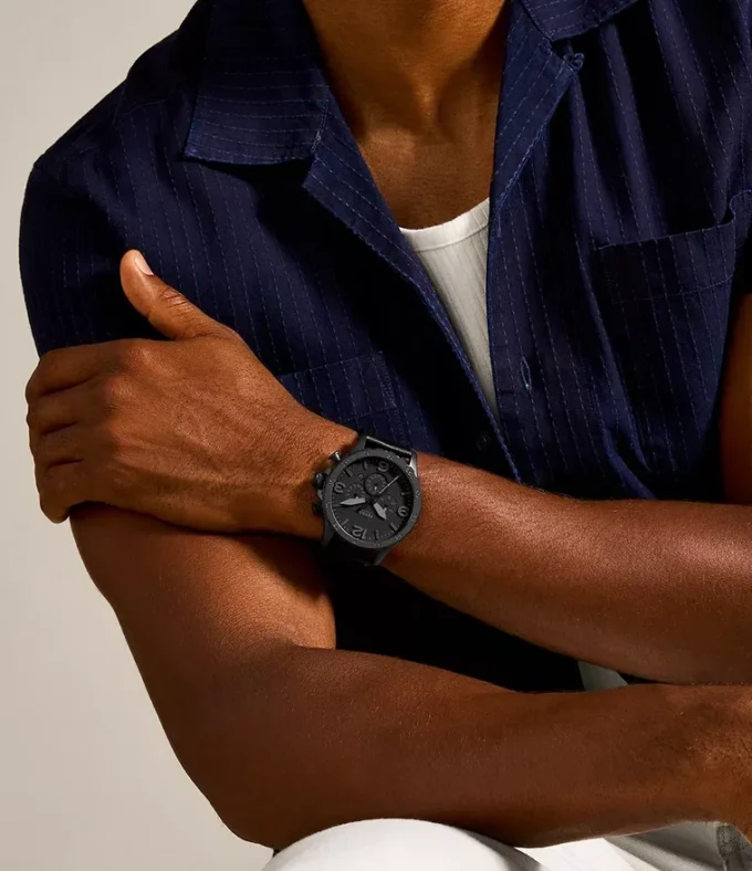 Nate Chronograph sort læderur