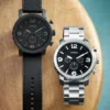 Nate Chronograph sort læderur