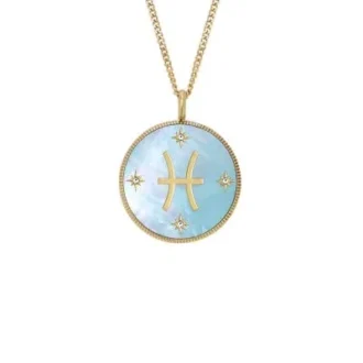 Pisces Sutton Zodiac guldfarvet rustfrit stål halskæde med grøn perlemor vedhæng