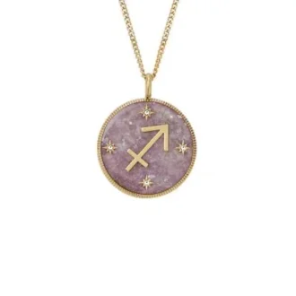 Sagittarius Sutton Zodiac guldfarvet rustfrit stål lilla ametyst vedhæng halskæde