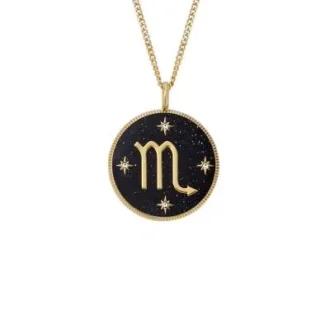 Scorpio Sutton Zodiac guldfarvet rustfrit stål halskæde med sort sandsten vedhæng