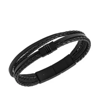 Townsman armbånd i sort læder med flere tråde Townsman armbånd i sort læder med flere tråde
